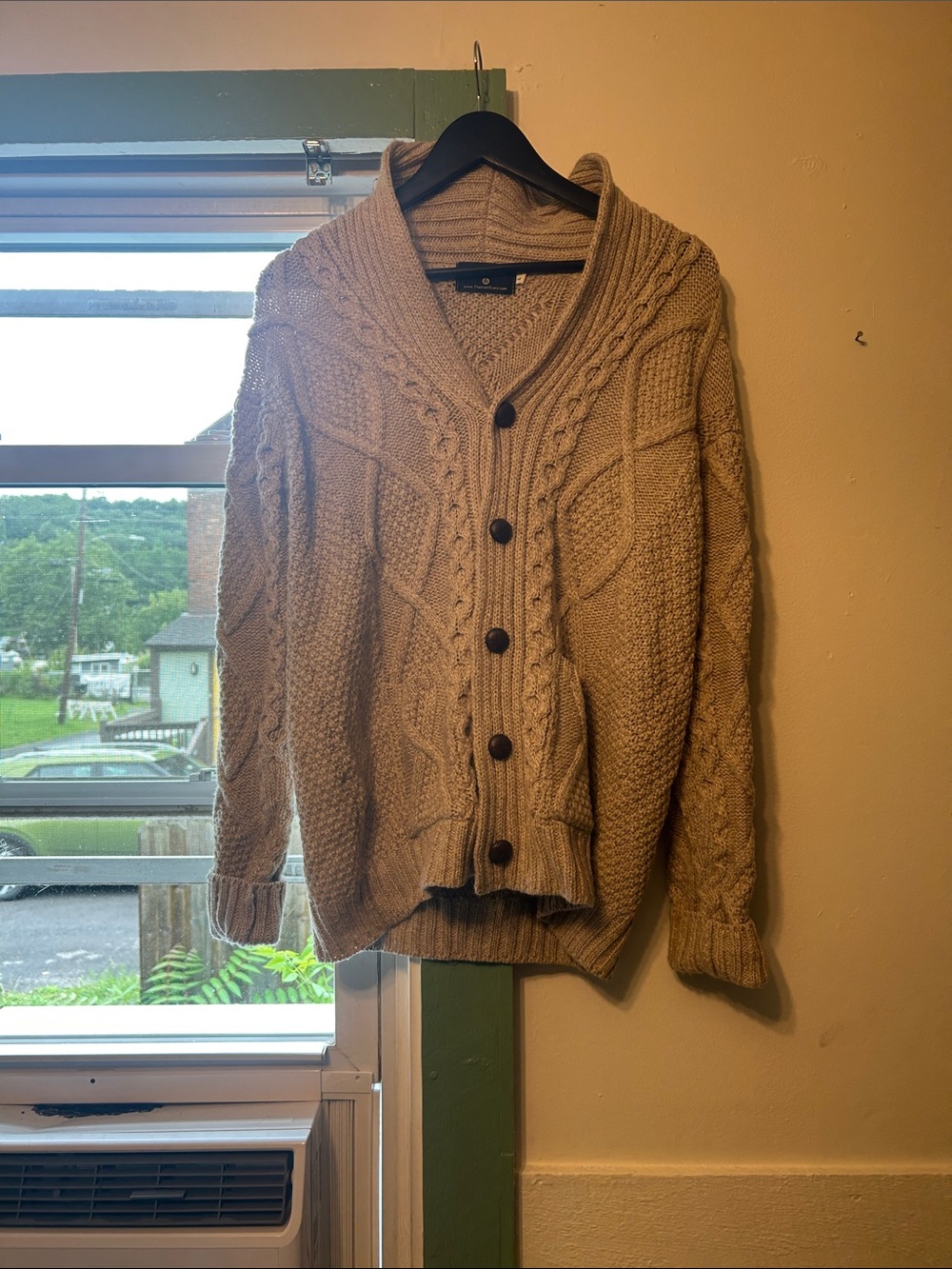 The Irish Store 100% Wool Cable Cardigan Sweater - Beige
